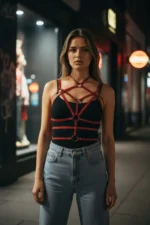 Red Women's Belt with Leather Ring Detail Body Accessory - SH430 - Image 3