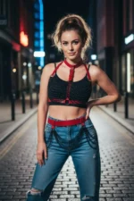 Red Women's Belt with Multi-Layer Chain Detail - SH438 - Image 3