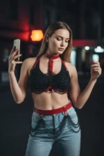 Red Women's Belt with Multi-Layer Chain Detail - SH438 - Image 4