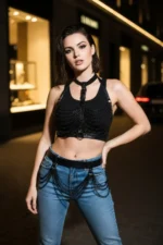 Black Women's Belt with Multiple Chain Details - SH438 - Image 3