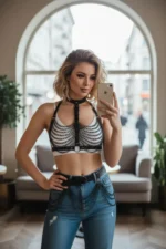 Black Women's Belt with Multiple Chain Details - SH438 - Image 5