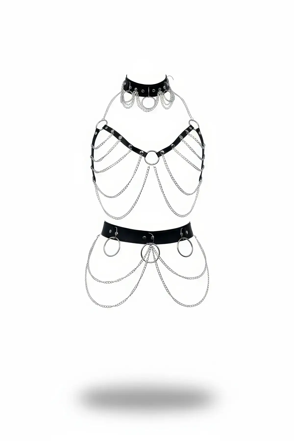 Black Harness Set Leather Body Accessory with Chain Detail - SH454