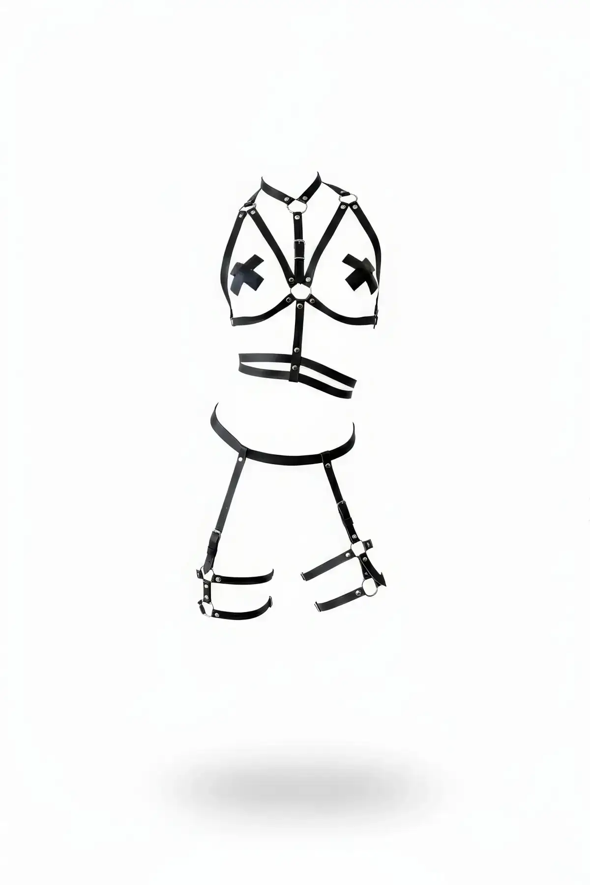 Black Harness Set Faux Leather Adjustable Chest and Leg Set - SH455