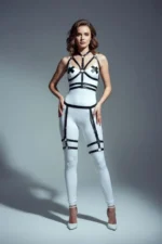 Black Harness Set with Body and Leg Details, Adjustable Leather - SH455 - Image 3