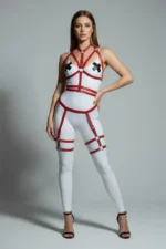 Red Harness Set Leather Body Accessory with Ring Detail - SH455 - Image 2