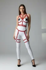 Red Harness Set Leather Body Accessory with Ring Detail - SH455