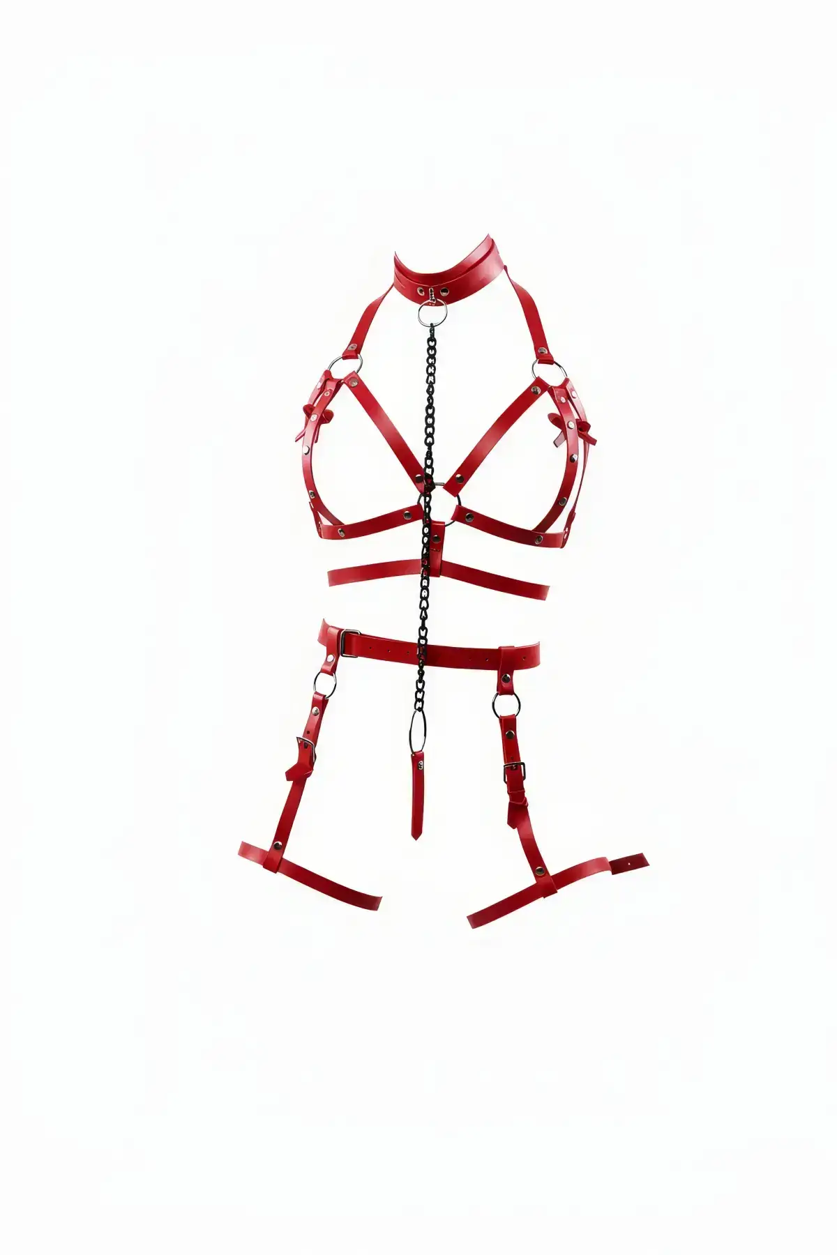 Red Harness Set Leather Chain Detail Body Garter - SH457