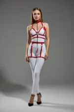 Red Harness Set with Chain Detail Leather Body Belt Set - SH457 - Image 3