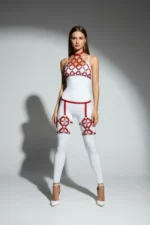 Red Harness Set with O-Ring Detail, High Neck, Body Cage - SH460