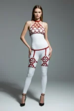 Red Harness Set with O-Ring Detail, High Neck, Body Cage - SH460 - Image 3