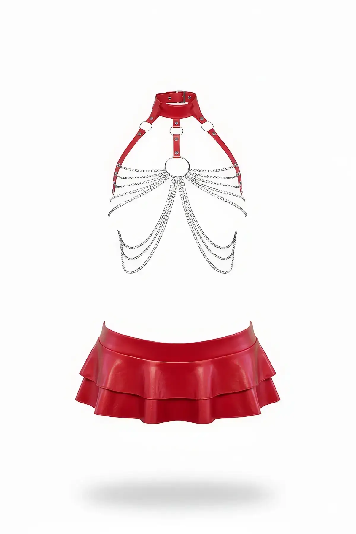 Red Women's Belt with Chain Detail, Faux Leather - SH463