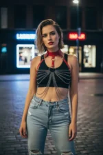 Red Women's Belt with Chain Detail and Metal Ring Body Accessory - SH463 - Image 3