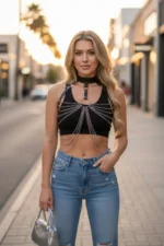 Black Women's Belt with Chain Detail Body Accessory - SH463