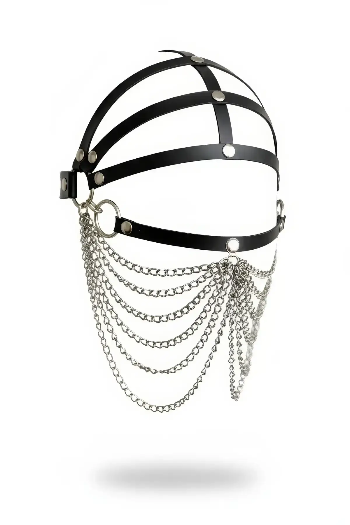 Black Mask, Leather Construction, Multiple Chain Details - SH465