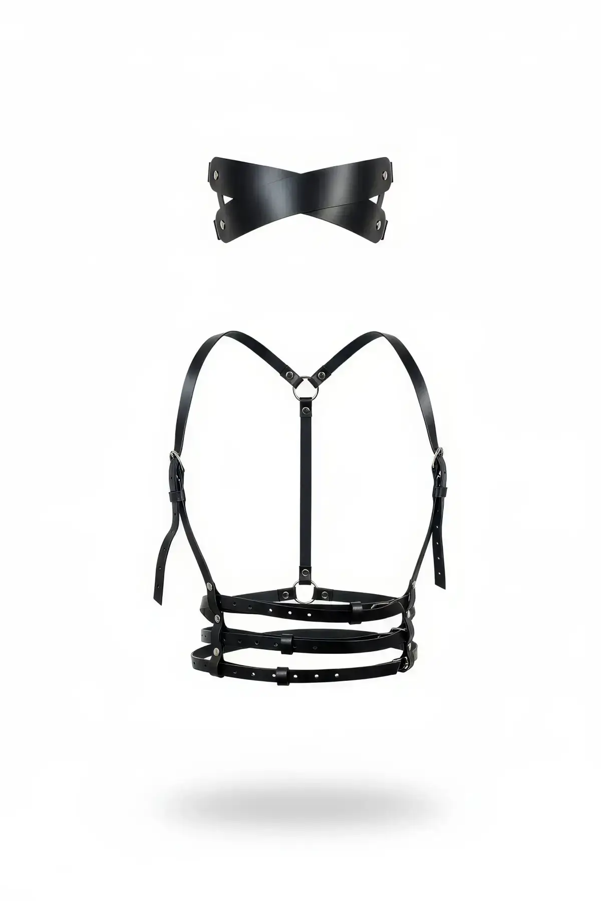 Black Leather Chest Harness with Adjustable Multi-Band Design - SH471
