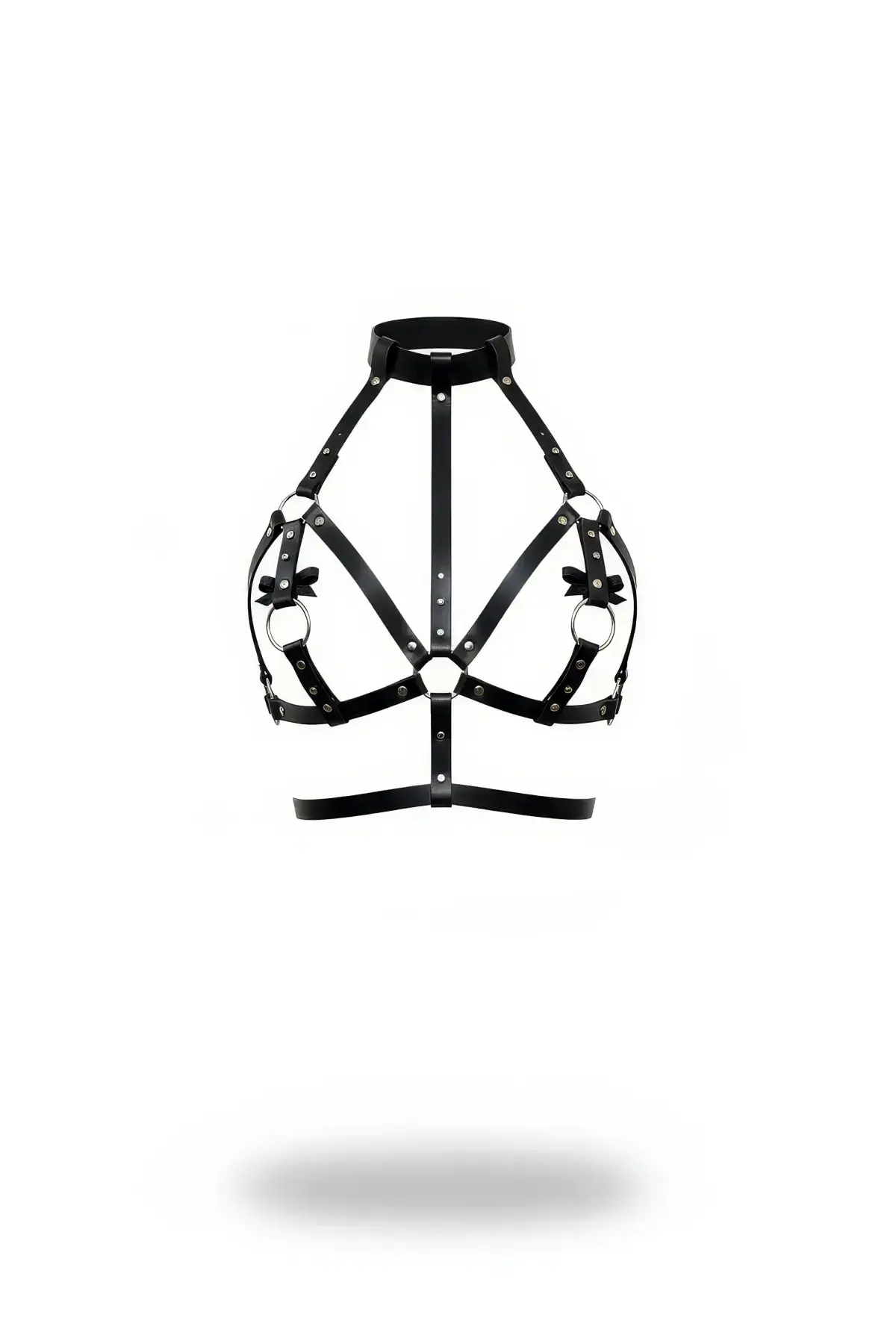 Black Chest Harness Faux Leather High Collar with Bow Detail - SH473