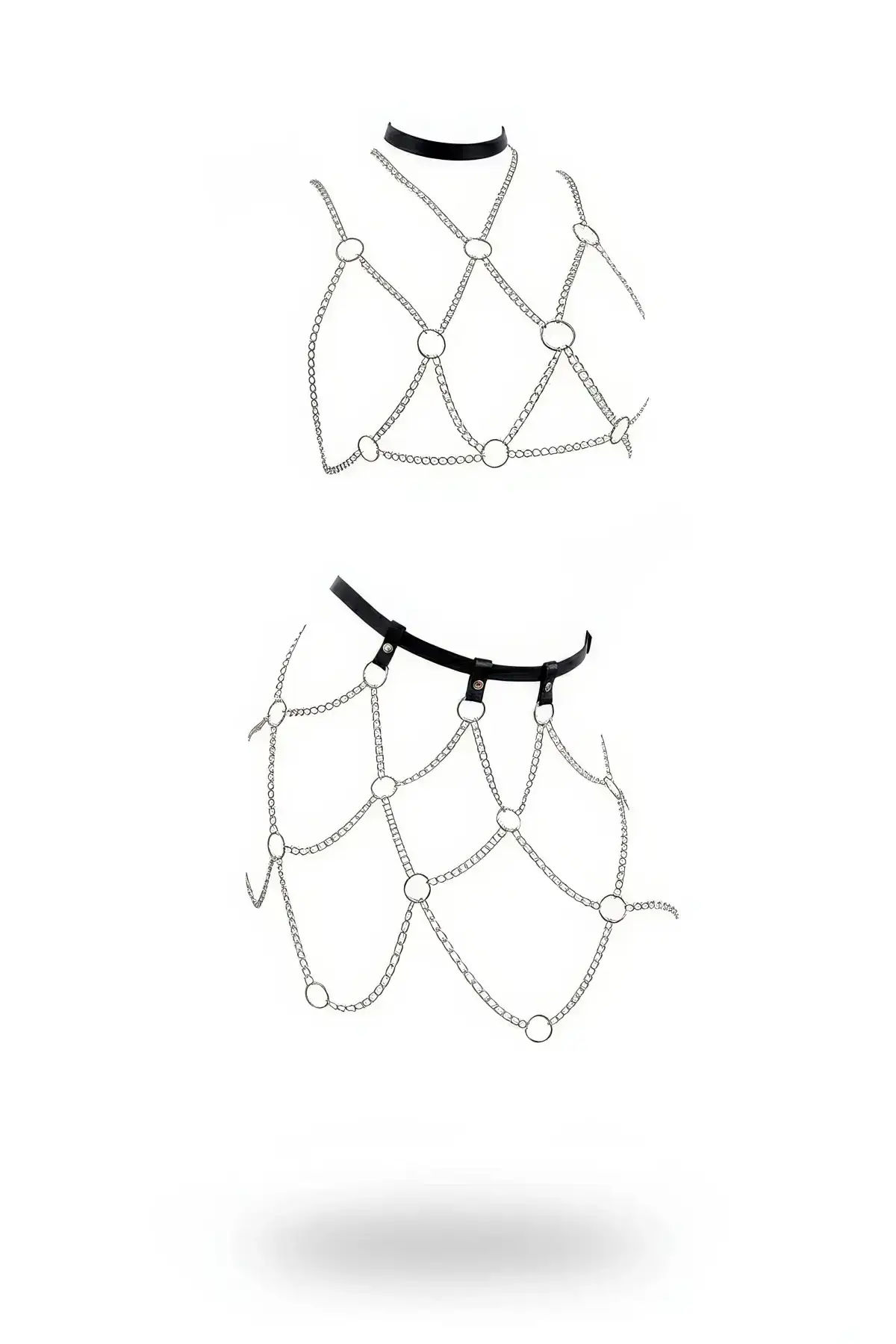 Gümüş Renk Zincir ve Halka Detaylı Deri Etek Vücut Aksesuarı SH475