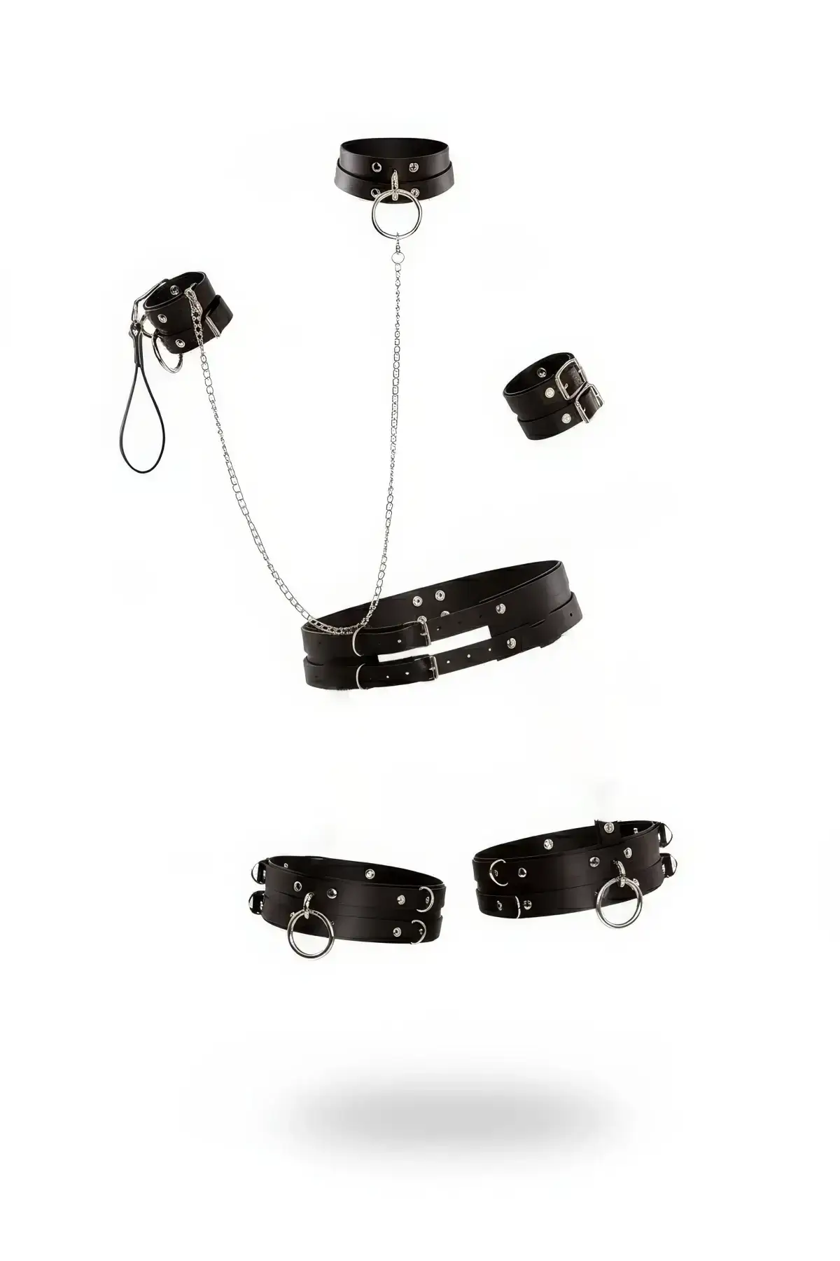 Black Harness Set with Chain Detail and Metal Ring Accessories, 5-Piece Set - SH479
