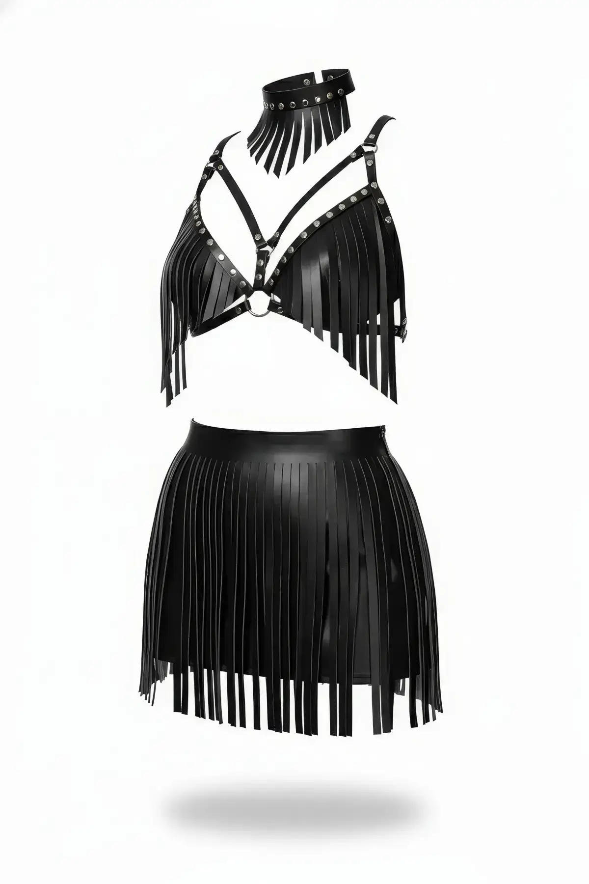 134621.webp Siyah Yüksek Bel Deri Şerit Detaylı Mini Etek SH482 - Image 1