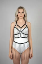 Siyah Deri Kemerli Uzun Zincir Detaylı Etek SH496 - Image 3