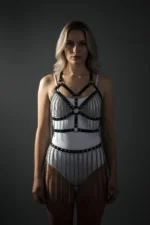 Siyah Deri Kemerli Uzun Zincir Detaylı Etek SH496 - Image 5