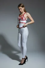 Kırmızı Zincir Detaylı Suni Deri Etek SH496 - Image 4