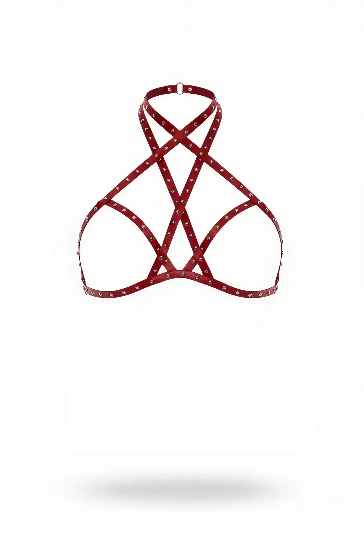 Red Chest Harness with Leather Studded Neck Detail - SH501