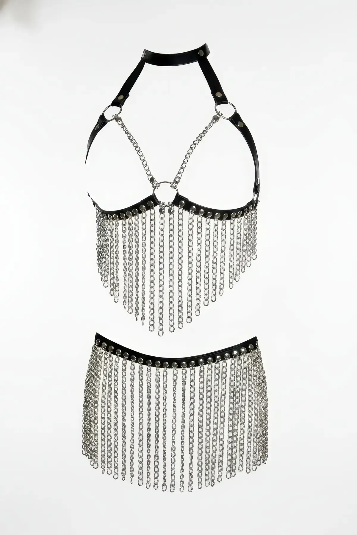 Siyah Suni Deri Metal Zincir Detaylı Mini Etek SH504