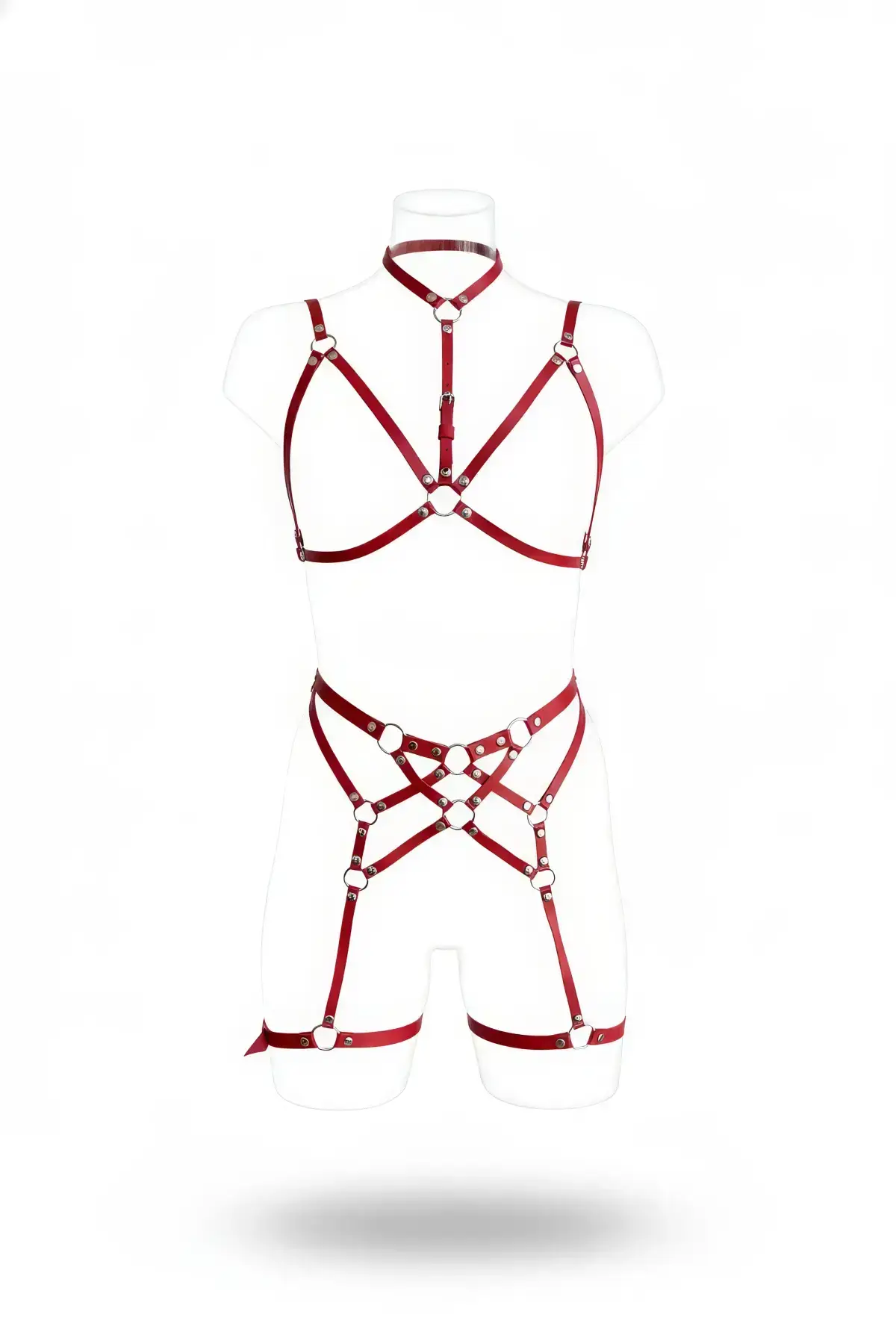 134690.webp Garter Harness Faux Leather Bodysuit with O-Ring Detail - SH507 - Image 1