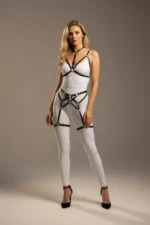 Black Garter Harness, Leather-Look Body Accessory with Metal Ring Details - SH507 - Image 2