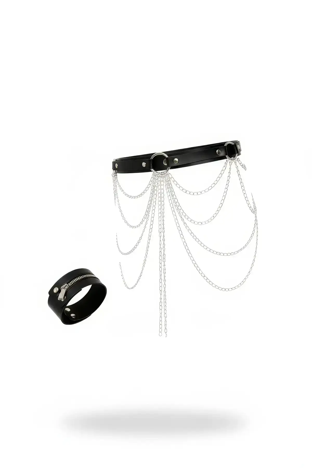 Black Women's Belt with Multi-Layer Chain Detail Waist Accessory - SH512