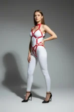 Kırmızı Deri Metal Halka ve Toka Detaylı Body Harness SH514