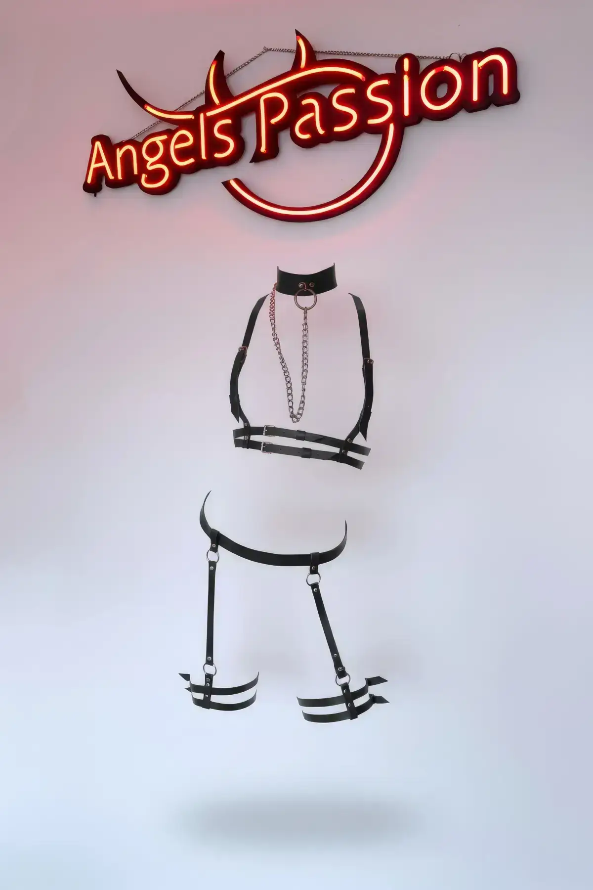 Black Garter Harness Necklace Set with Chain Detail - SH516