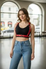 Red Women's Belt with Multiple Buckles, Leather Body Accessory - SH529 - Image 4