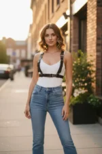 Black Women's Faux Leather Body Belt with Multiple Buckles - SH529