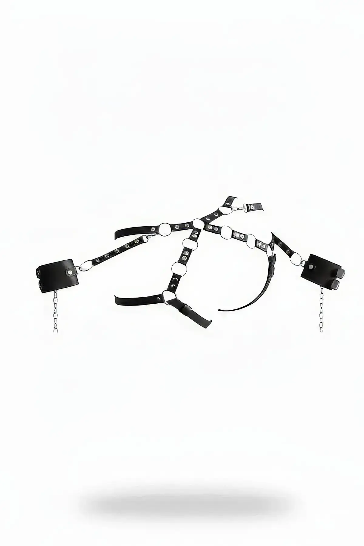 Black Harness Set Faux Leather with Metal Link Chain - SH539