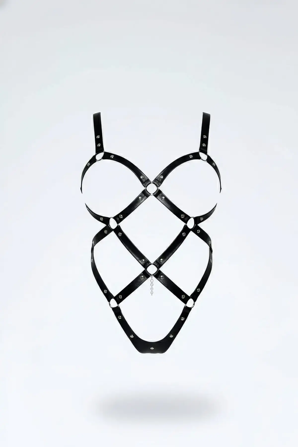Siyah Deri Halka ve Zımba Detaylı Çapraz Bantlı Body Harness SH542