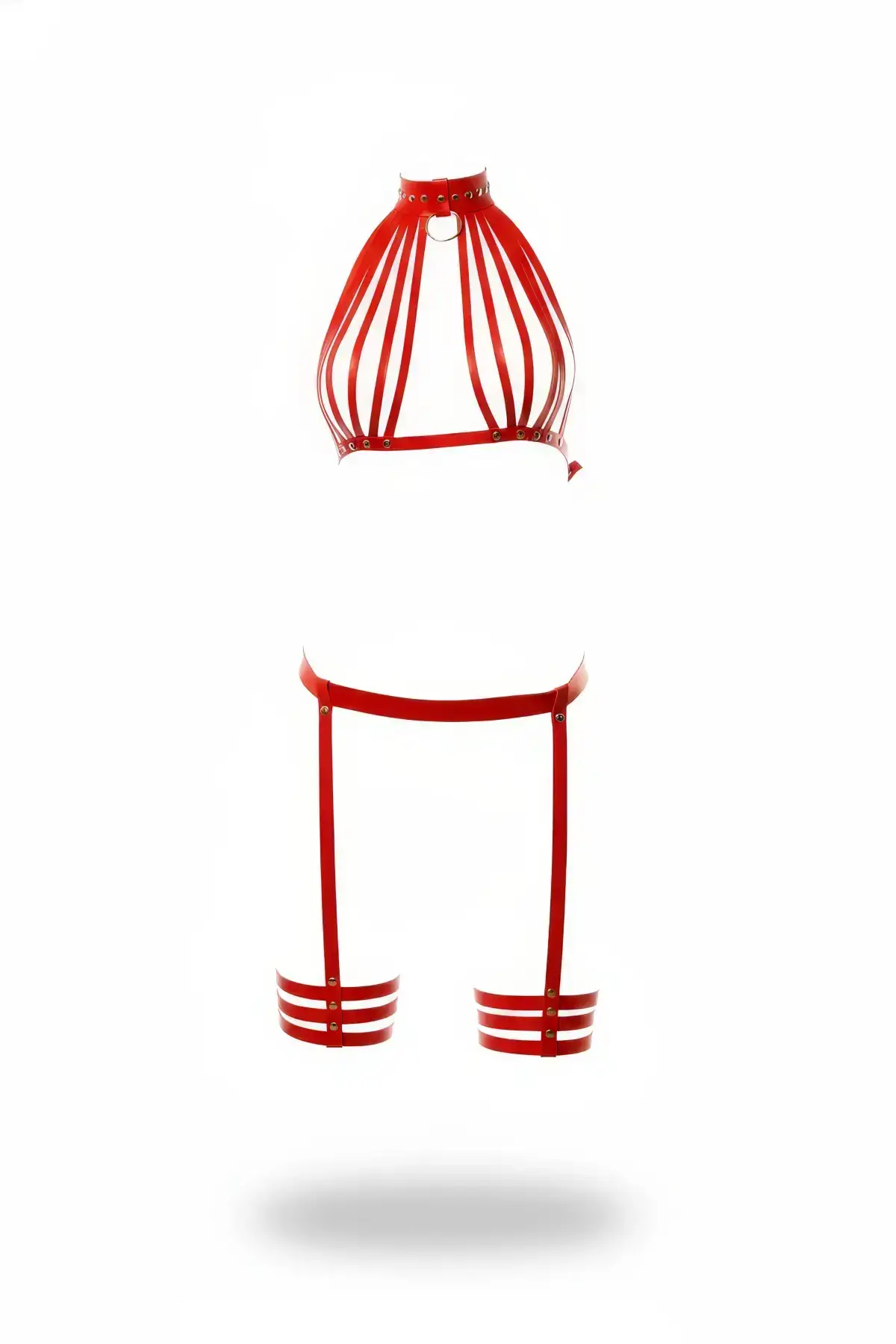 Red Harness Set with Faux Leather Neck Strap and Garter Details - SH552