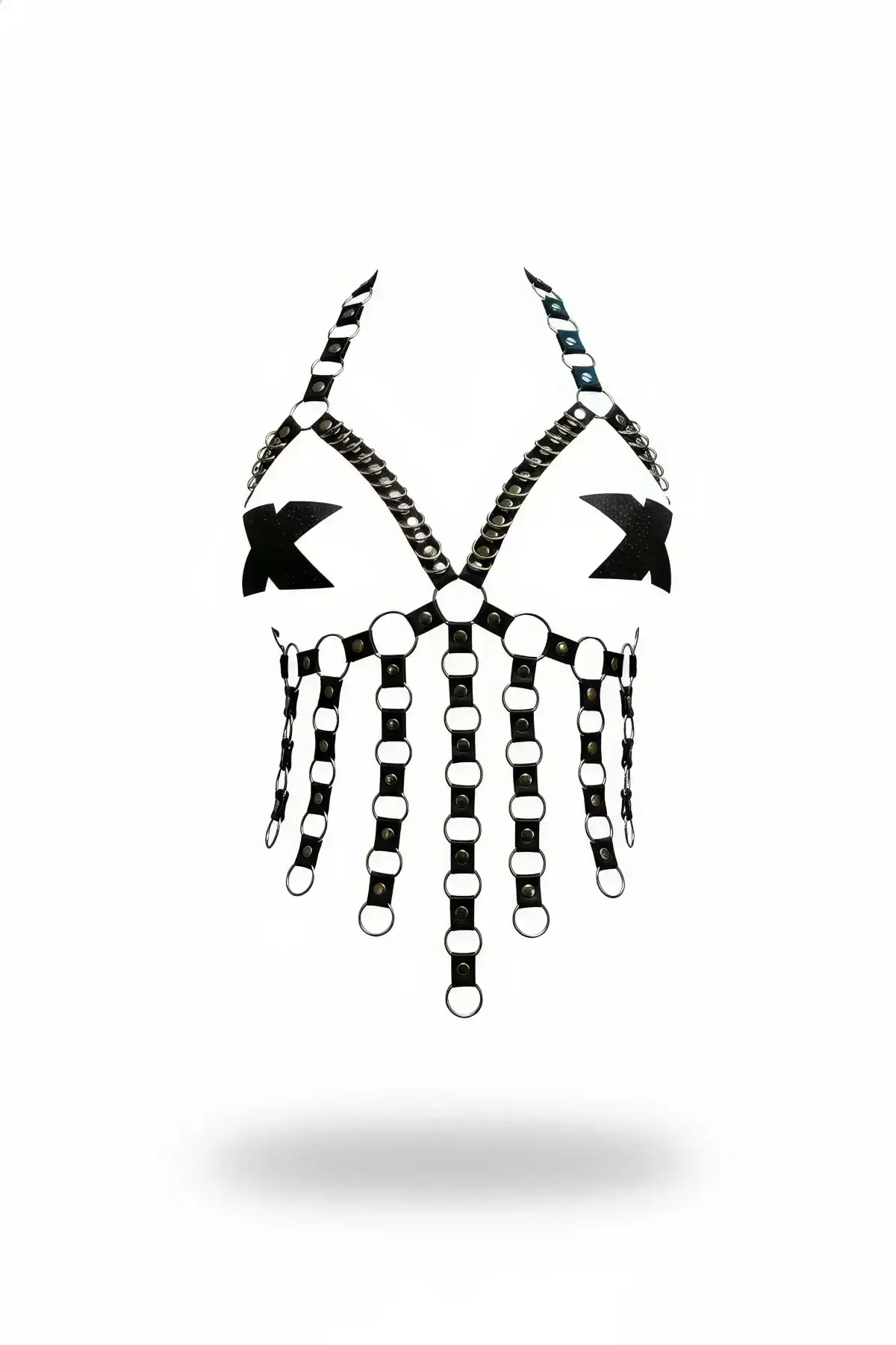 Black Chest Harness with Chain Detail and Metal Ring Body Accessory - SH567