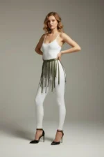 Halka Detaylı Haki Deri Mini Etek SH579 - Image 2