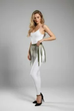 Halka Detaylı Haki Deri Mini Etek SH579 - Image 3