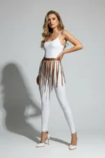 Halka Detaylı Şeritli Deri Mini Etek SH579