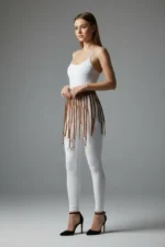 Halka Detaylı Şeritli Deri Mini Etek SH579 - Image 2