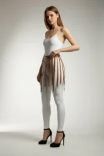 Halka Detaylı Şeritli Deri Mini Etek SH579 - Image 3