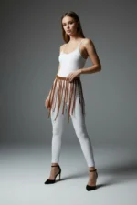 Halka Detaylı Şeritli Deri Mini Etek SH579 - Image 4