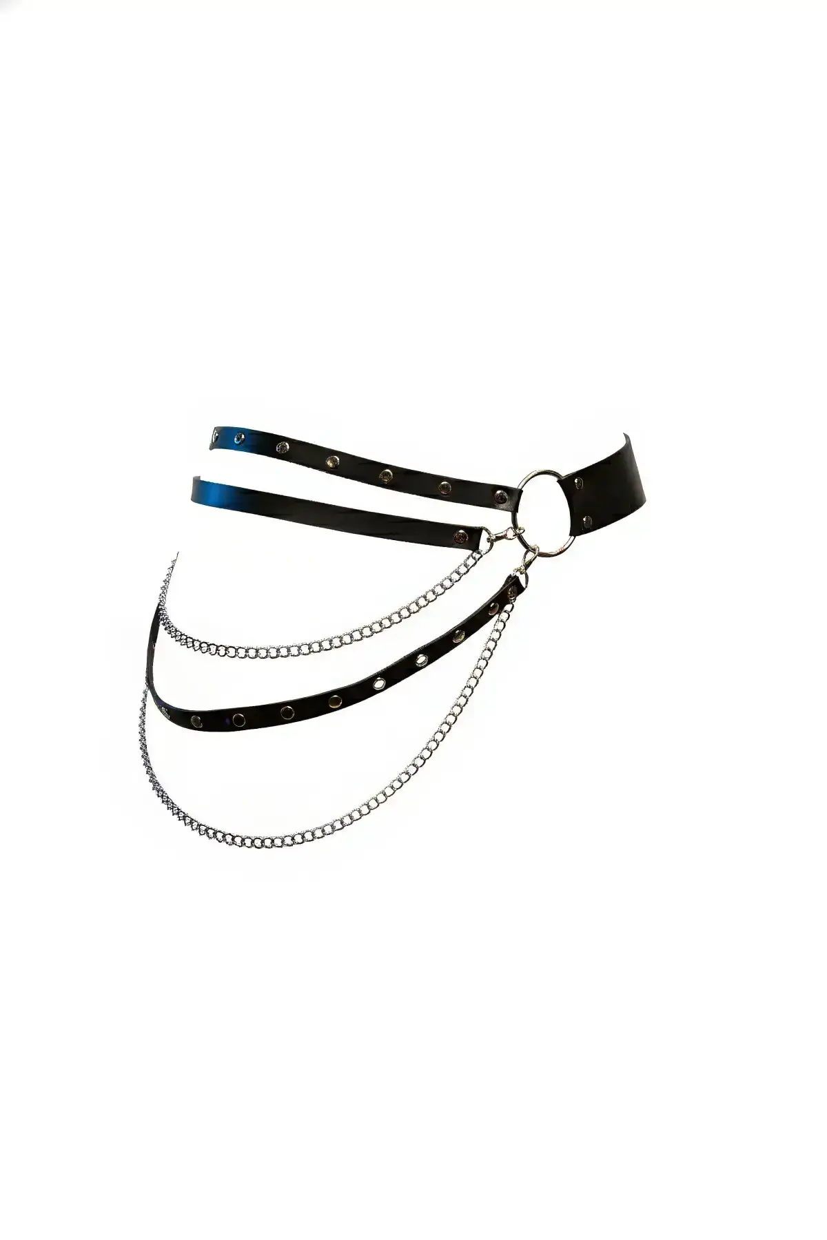 Black Women's Belt with Chain Detail and Ring Buckle - SH586