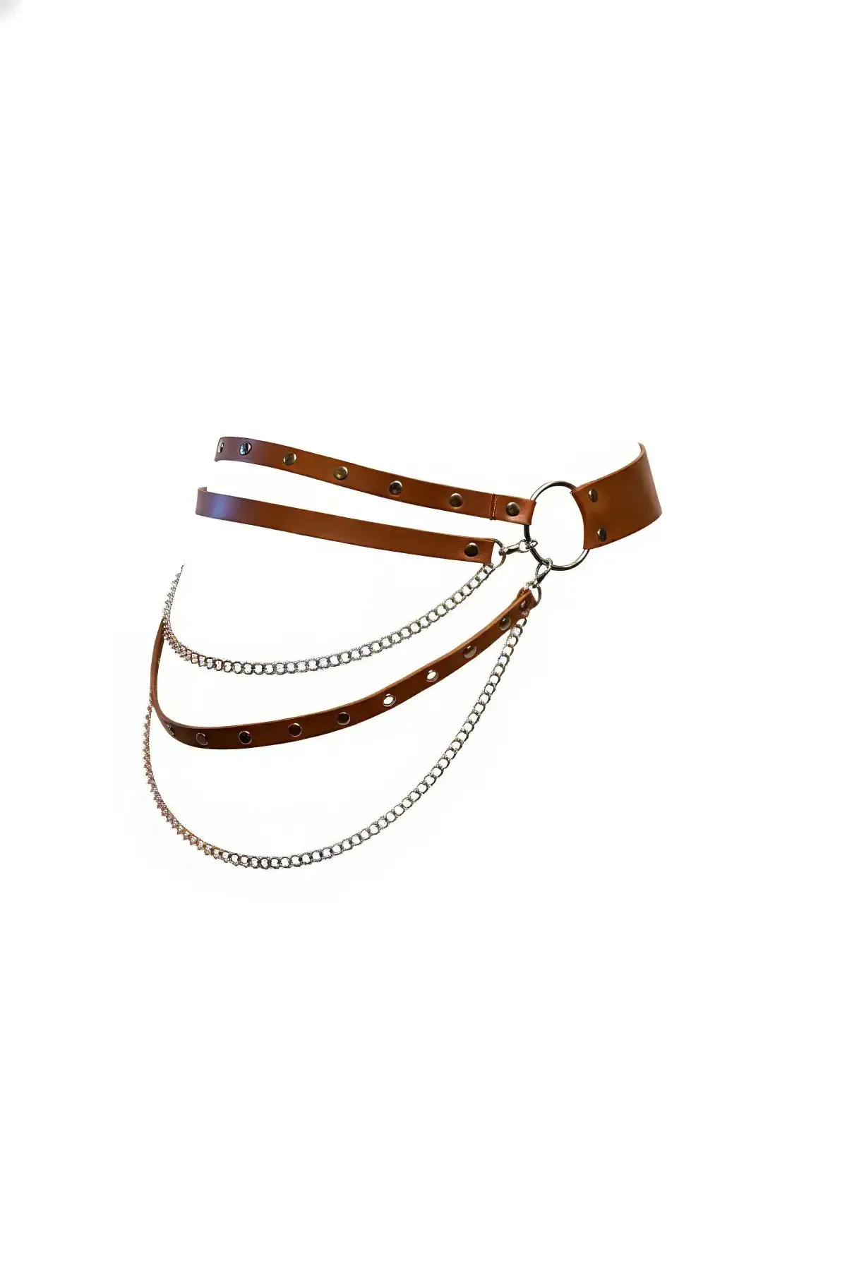 Women's Belt with Chain Detail, Multi-Layered Waist Accessory - SH586