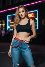 Red Women's Belt with O-Ring Buckle and Chain Detail - SH586 - Image 3