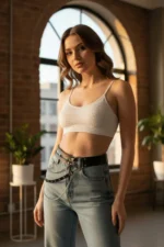 Black Women's Belt with Chain Detail and Multiple Holes - SH586