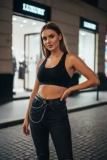 Black Women's Belt with Chain Detail and Multiple Holes - SH586 - Image 3